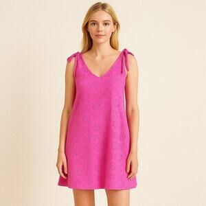 2/$30 SHEIN Tie Shoulder Pointelle Tank Top Pink Large #8868